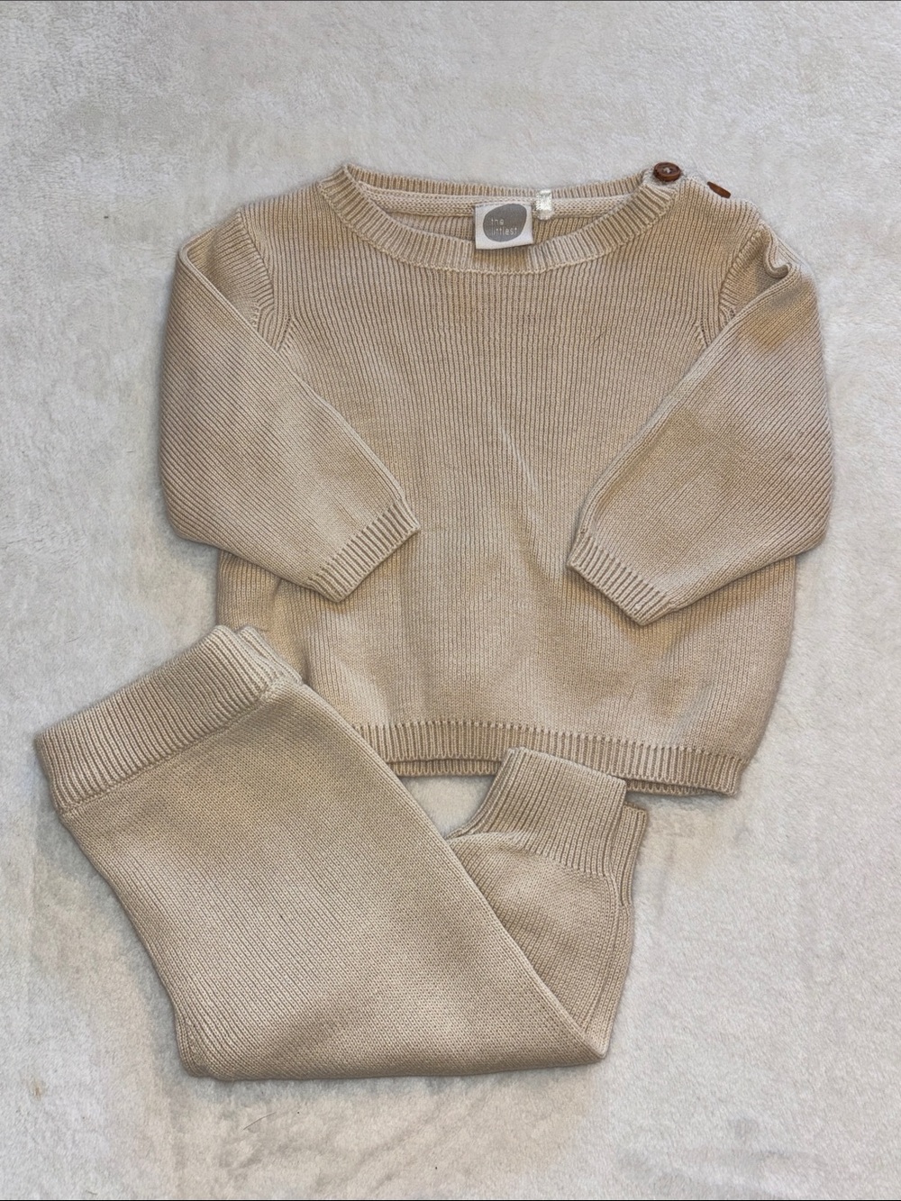 The littlest 100% cotton Knit long sleeve Sweater and pants Set in Beige 0-3 mon